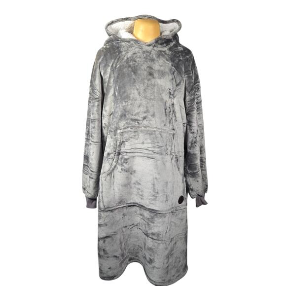 Three Poodle Women's Plush Gray Oversized Blanket Hoodie One Size Sherpa - Picture 1 of 10
